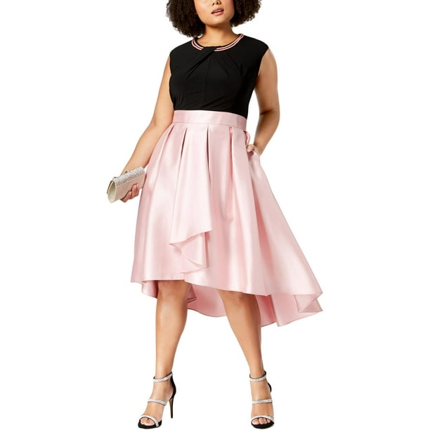 SLNY - SLNY Womens Pink Color Block Sleeveless Jewel Neck Knee Length