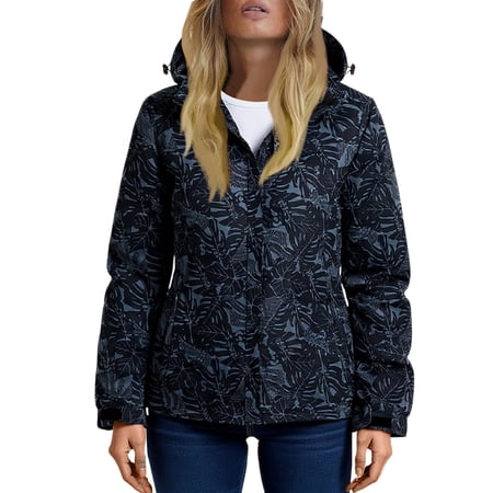 DC Women's Waterproof Insulated Winter Jacket with Hood, Warm Breathable Outdoor Coat, Windproof Snow Ski Parka, Red Floral Print