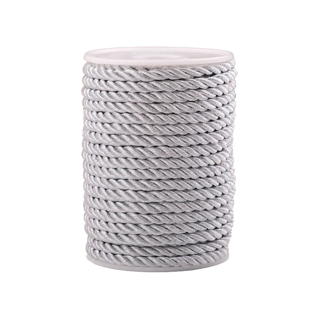 GUOOL 20 Yards Twisted Cord Rope 6mm 3 Braided Cord Decorative Silk Rope for Christmas Argent
