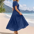 thumbnail image 5 of ClodeEU Women's Plaid V Neck Short Sleeve Midi Dress,Casual Loose Swing Dress Blue,Women's Plus M, 5 of 6