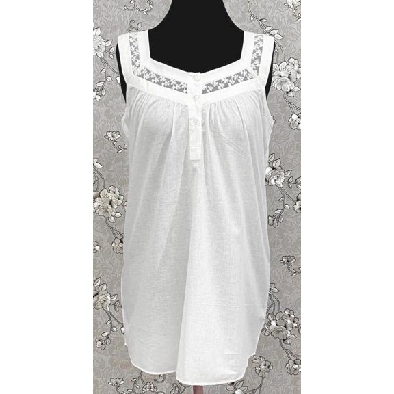 SoieRose Victorian 100% Cotton Sleeveless Nightgown with Sheer Lace Yoke - SR1156