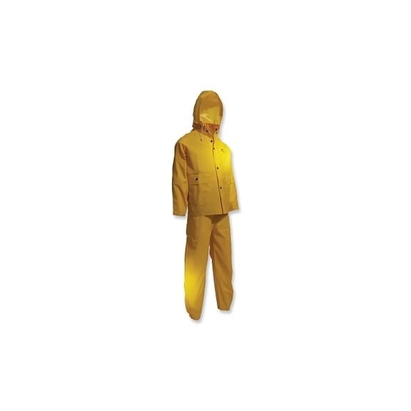 Sitex 3-Pc Rain Suit with Detachable Hood Jacket/Bib Overalls, 0.35 mm Thick, Polyester/PVC, Yellow, 3X-Large