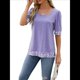thumbnail image 1 of Camiseta de Verano para Mujer, Estilo Casual, de Corta y Cuello Cuadrado, Holgada, con Estampado de Vaca y Bloques de Color. Púrpura M, 1 of 9