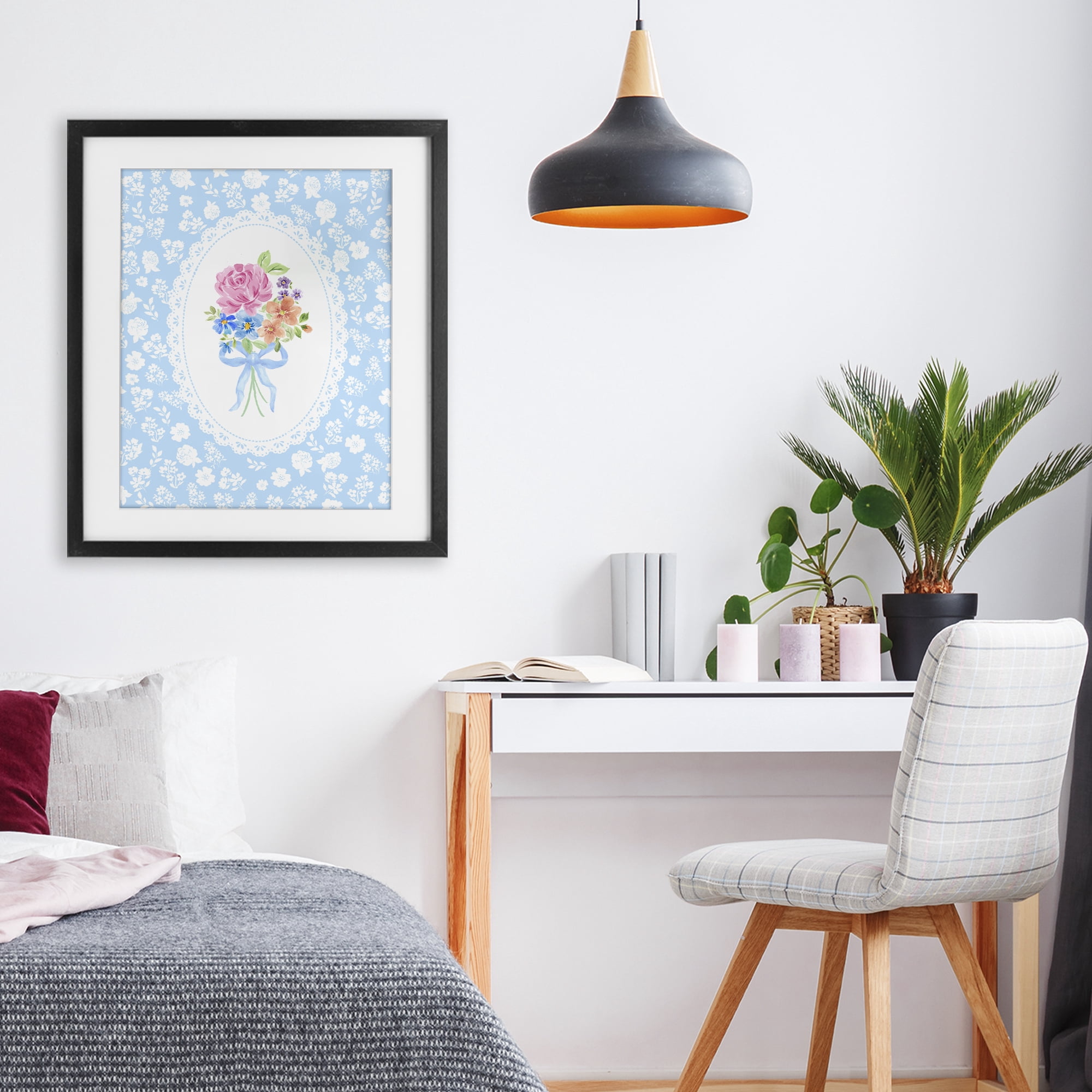 Stupell Industries Blue Feminine Bouquet Black Framed Print Under Glass, design by Corinne Haig