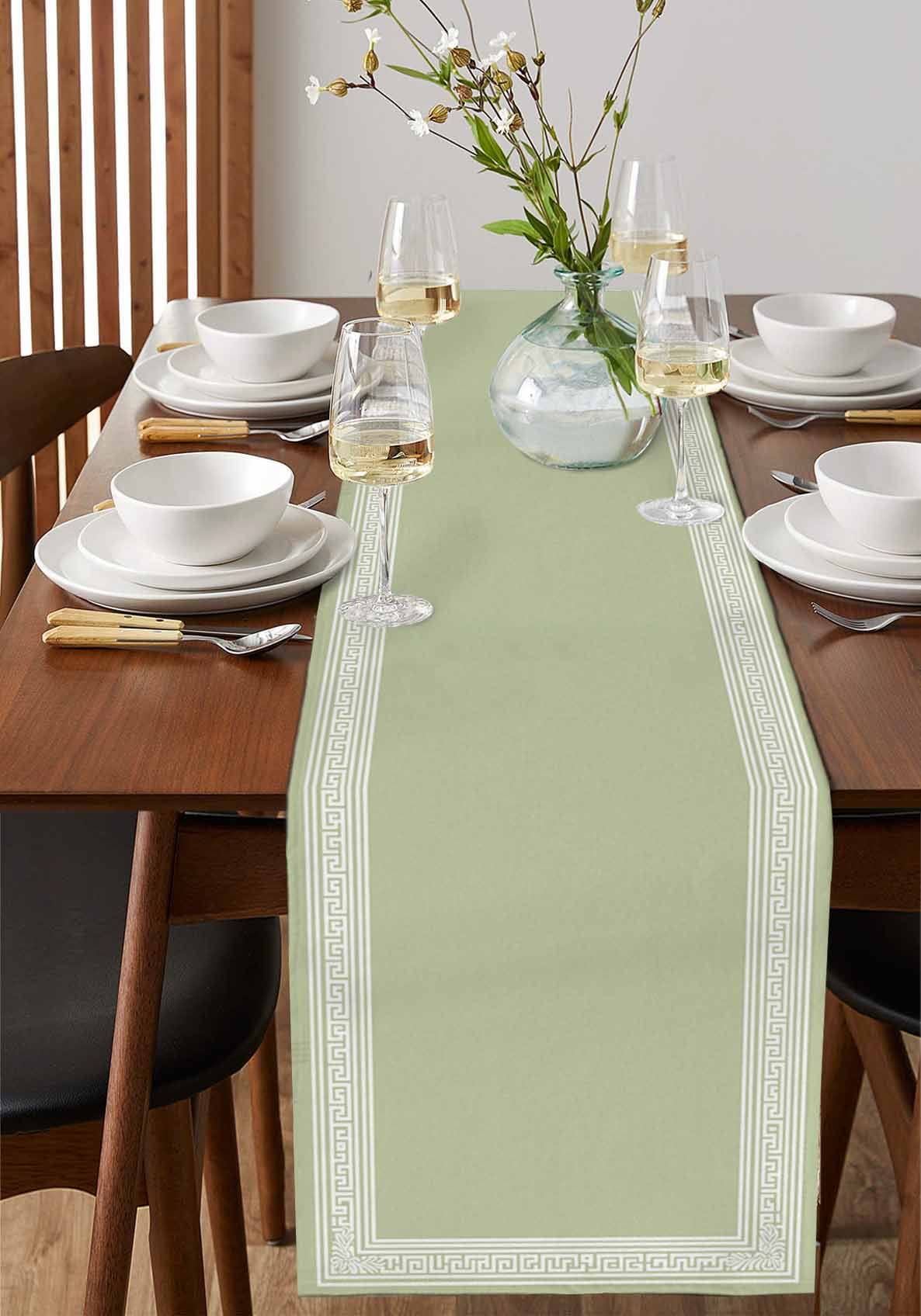 Sage Green Greek Key Table Runner 72 Inches, Geometric Greece Ancient Farmhouse Geo Bed Runner Dresser Scarves Tabletop for Indoor Outdoor Parties/Ceremony/Banquet, 13" x 72"