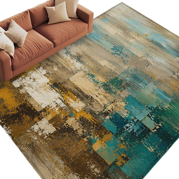 Teal Brown Abstract Area Rug 6x9 Washable Rug Non Slip Vintage Mottled Gradient Modern Art Large Area Rug Soft Stainresistant Indoor Floor Carpet for Living Room Bedroom Home Office Dining Room