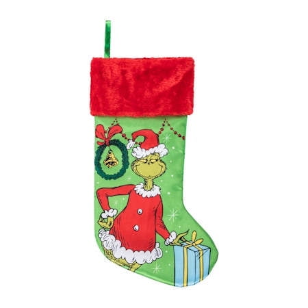 Green Grinch Christmas Stocking with Red Cuff, 19-Inch