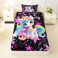 thumbnail image 3 of Erosebridal Kawaii Animal Unicorn Twin Sheet Sets 3pcs For Girls Boys,Kids Stars Print Bedding,Black Pink, 3 of 5