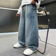 thumbnail image 3 of Boys Wide Leg Denim Jeans Straight Loose Fit Casual Trousers With Comfortable Elastic Waist For Kids Fashion Tween Kids Summer Soft Comfy Trousers Y2K Streetwear Cute Teen Basic Pants, 3 of 8