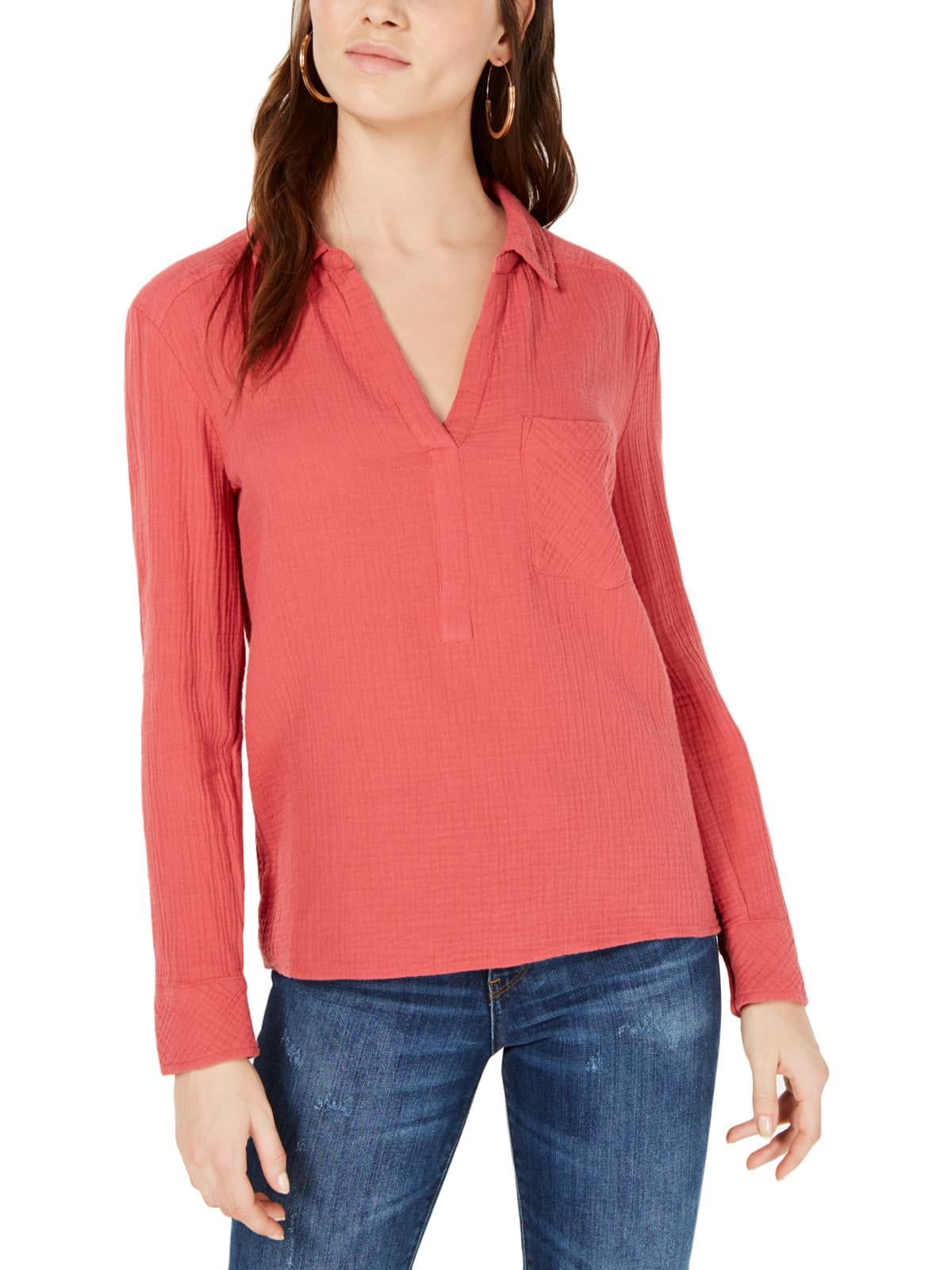 1.State Womens Cotton Gauze Henley Top