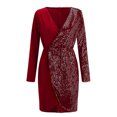 thumbnail image 4 of YWDJ Holiday Holiday Cocktail Dresses for Women Sparkly Stitching Sequin Dress Hip Wrap Tight Split Evening Dress Red S, 4 of 5