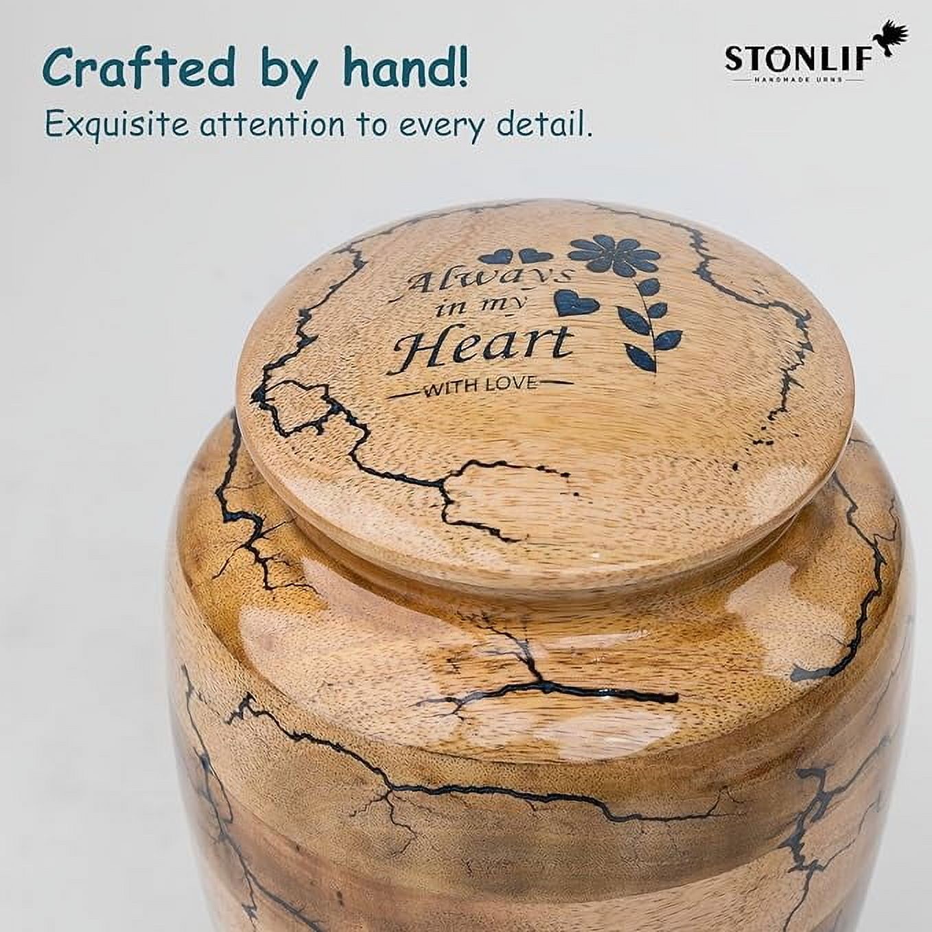 STONLIF Wooden Urns for Human Ashes - Adult Male, Female | Epoxy Resin Cremation Memorial, Decorative Urn for Ashes | Funeral Urns - Large Up to 250 lbs