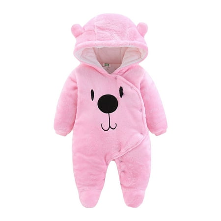 

QWERTYU Newborn Infant Baby Toddler Clothes Long Sleeve Romper for Girl Boy Velvet Winter Warm Hooded Cartoon Footies 0-24M