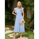 thumbnail image 3 of Vestido Simplee para mujer, a rayas, midi, azul veraniego, talla S, 3 of 6