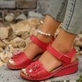 thumbnail image 6 of Nrmvnmi Women's Boho Wedge Sandals Open Toe Ankle Strap Summer Floral Hollow Out Platform Ankle Buckle Sandals Red Mothers Day Gifts, 6 of 9