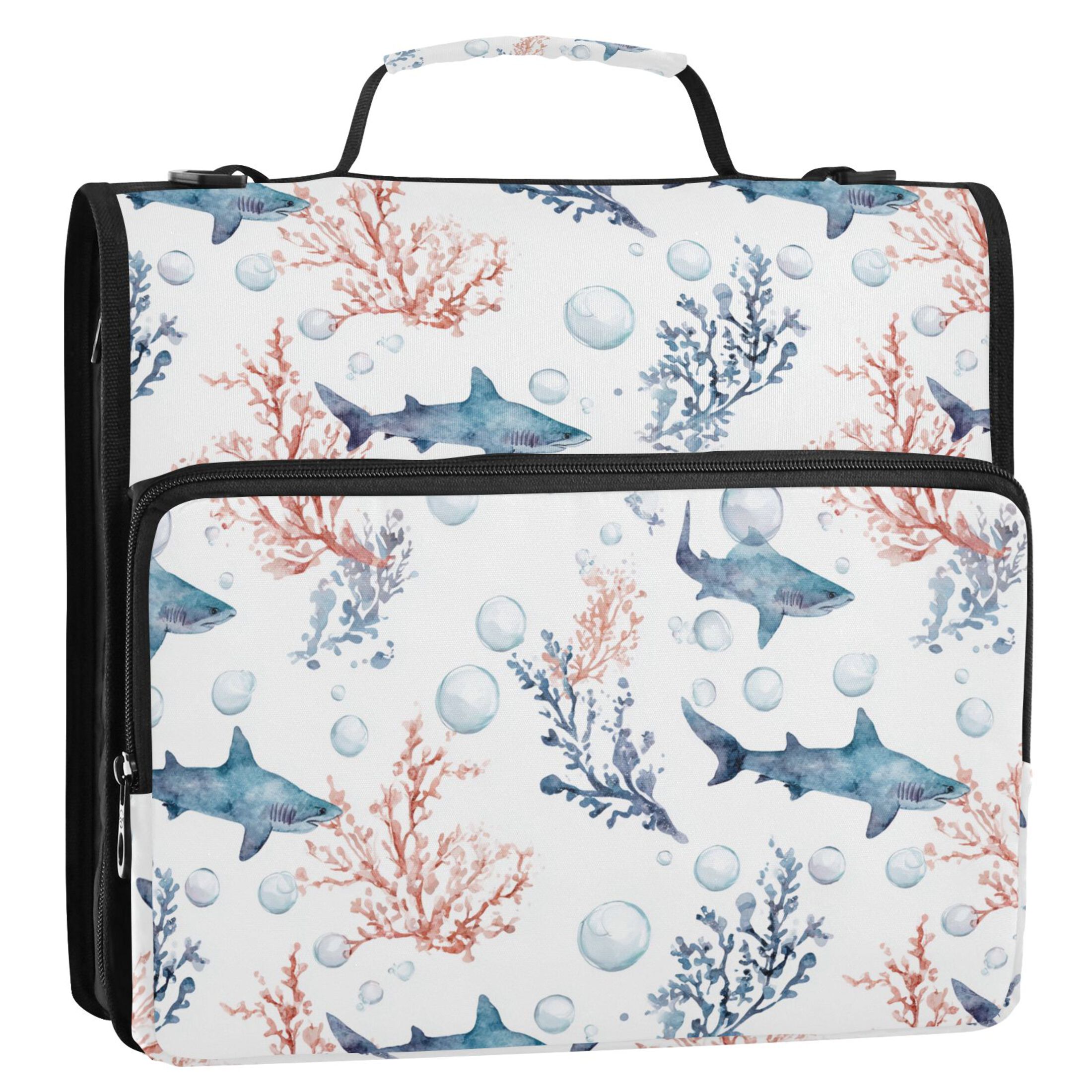 Zipper Binder Shark 1.5 Inch Binder Folder Bag with Shoulder Strap and Handle