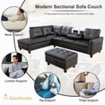 thumbnail image 2 of Aukfa 3 Piece Leather Sectional Sofa with Storage Ottoman for Living Room, 2 Cup Holders, Left Hand Chaise, Black, 2 of 10