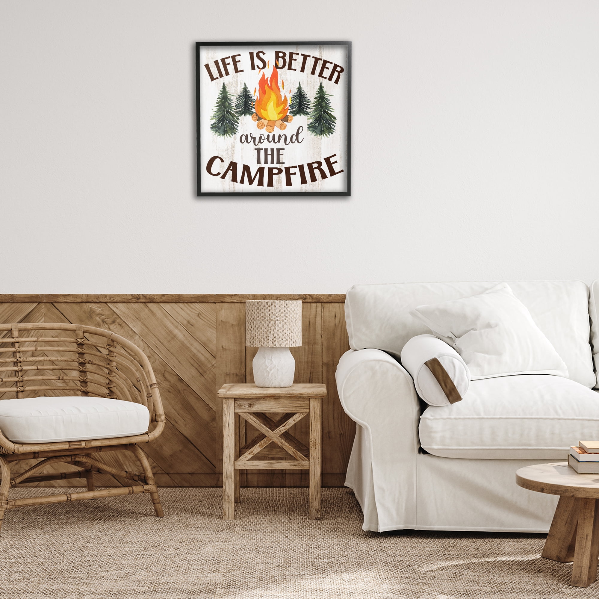 Stupell Industries Rustic Campfire Phrase Landscape Painting Black Framed Art Print Wall Art, 24 x 24