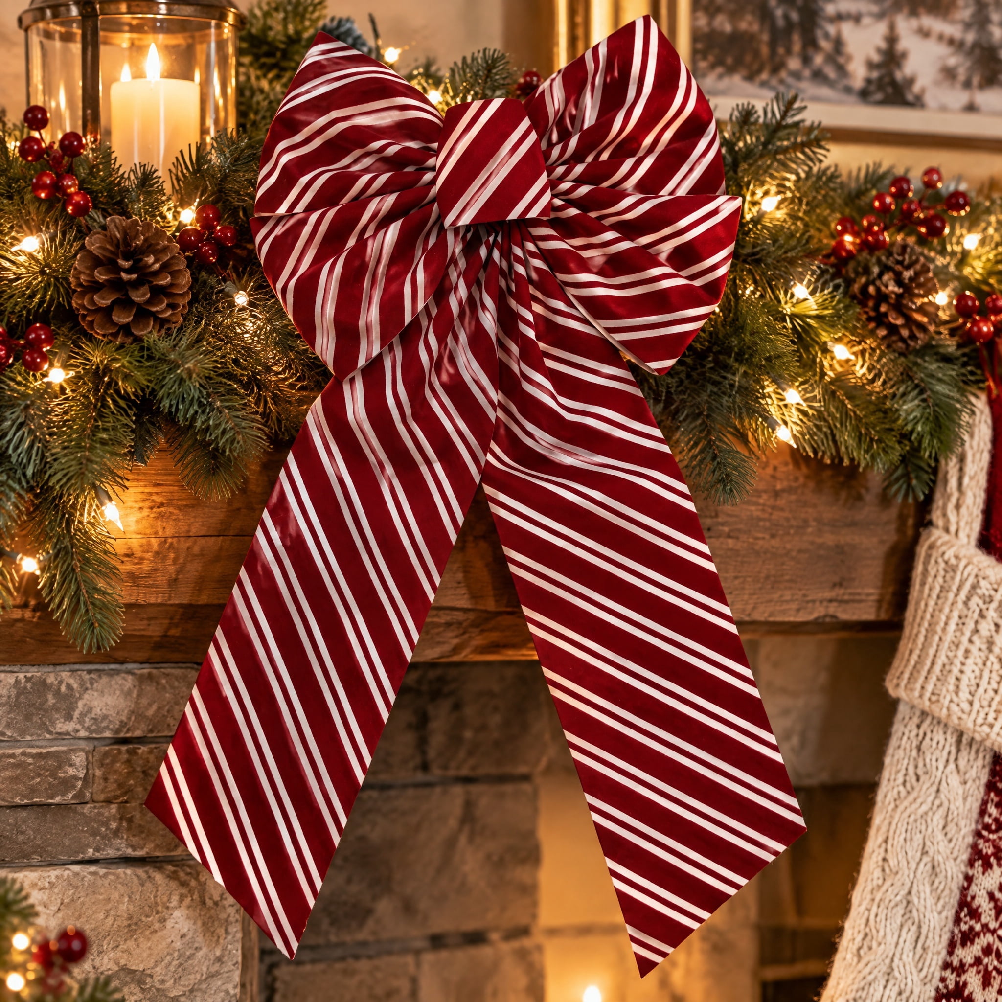 Red and White Striped Decorative Christmas Bow, 19.5", by Holiday Time
