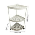thumbnail image 3 of kkbbma Freestanding Corner Storage Shelf Rack, 3-Tier Plastic Bathroom Organizer with Wheels, Toiletries Storage Rack for Living Room Bedroom Corner Space Saving Decor, 3 of 6