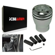 ICBEAMER Silver Aluminum Shift Knob White LED Light Top Glow, Fit Buttonless Automatic & 4, 5, 6 Speed Manual Transmission Interior Car Gear Lever Stick Shift Racing Style [Battery Included]