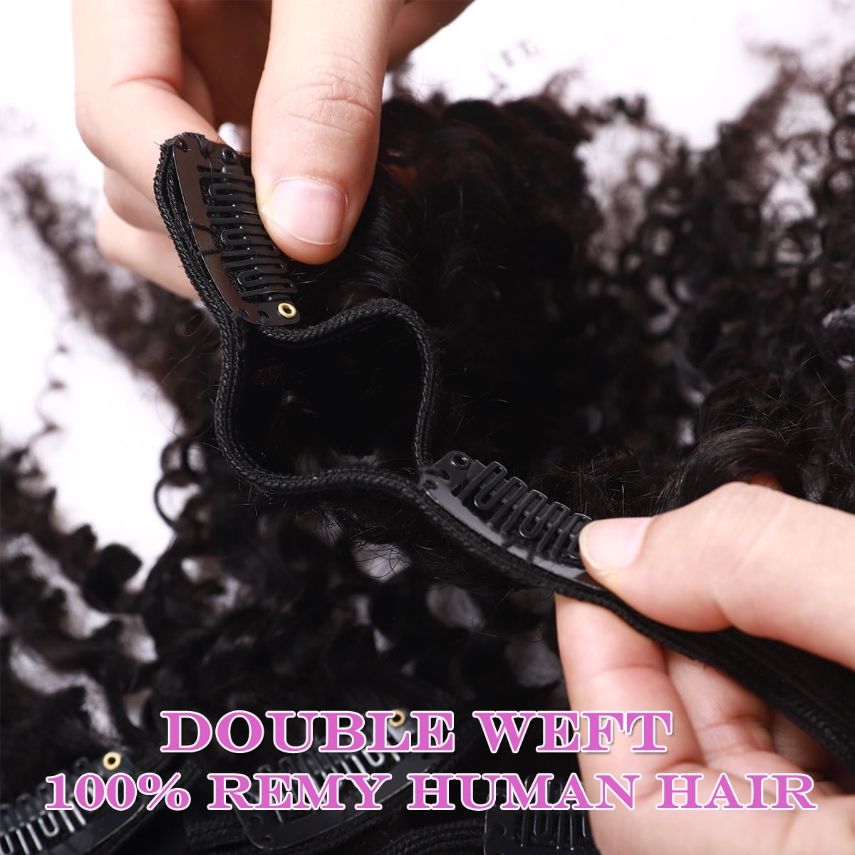 SEGO Kinky Curly Clip in Hair Extensions Real Human Hair for Women Thick Brazilian Hair Natural Black
