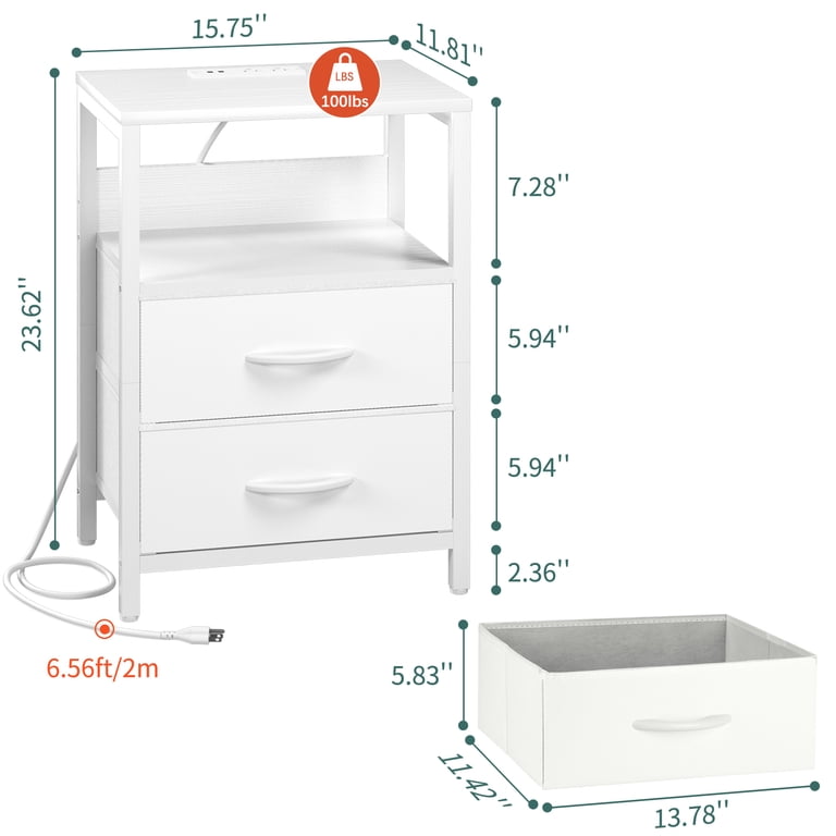 Yoobure Nightstand with Charging Station and LED Lights, White photo 5