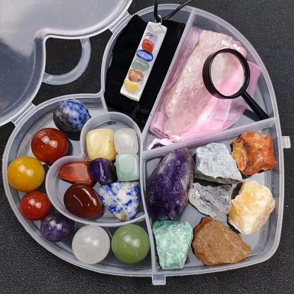 MATROOY 7 Chakra Stones Set Seven Medium Rough Natural Raw Crystal Kit & Circular Sphere