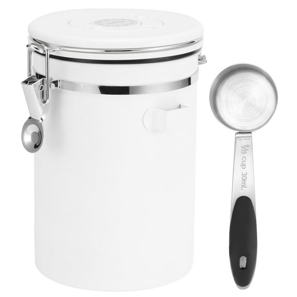 Recipiente hermético de acero inoxidable 304 de 1,8 l con cuchara para granos de café, té y frutos secos. Tarro blanco.