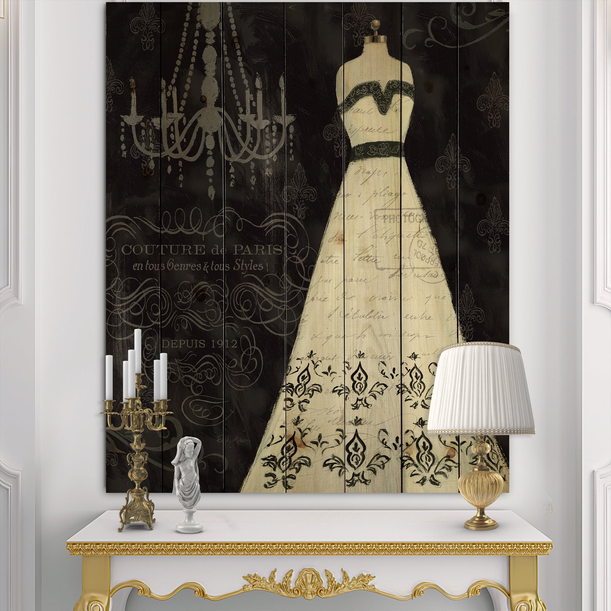 Designart 'French Fashion Couture II' Fashion Print on Natural Pine Wood