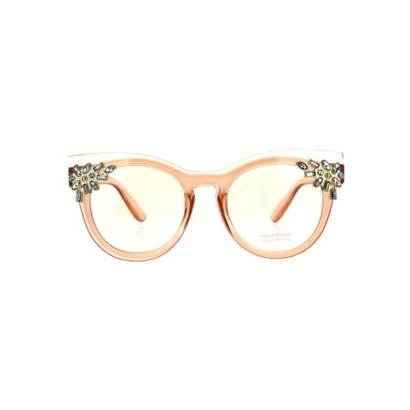 Womens Rhinestone Jewel Trim Panel Shield Lens Horned Sunglasses Light Orange