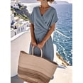 thumbnail image 6 of Women'S Outfits V Neck Cap Sleeve Crop Top Wide Leg Pant Sets Blue XL, 6 of 7