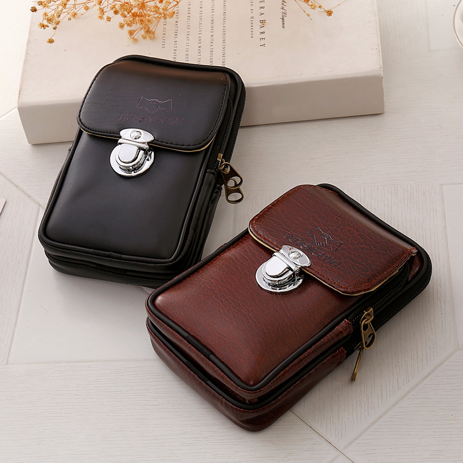 Kangqi Waist Bag Sturdy Zip Closure Faux Leather Men Belt Pouch For Walking Walmart Com