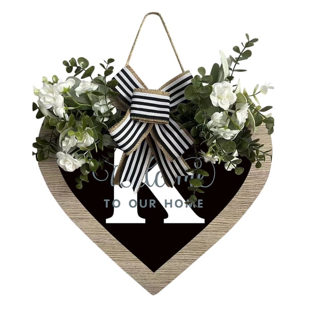 Guirnalda de 26 letras en forma de corazón con el apellido A Z para colgar en la puerta de entrada Guirnalda de primavera para colgar en la puerta de entrada