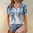 thumbnail image 2 of NAMTYQX Short Sleeve Shirts for Women Light Printed V Neck Plus Size Short Sleeve Soft Fashion Baggy Casual Blue Size L, 2 of 5