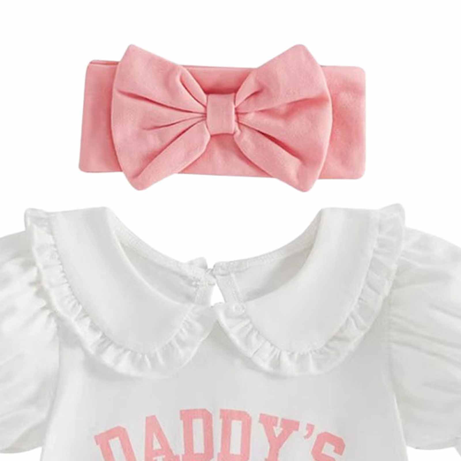 UngA Newborn Baby Girls Clothes Summer Daddys Girl Outfit Romper+Bloomers Tutu Skirt+Socks+Headband 4Pcs Infant Girl Outfits 3-6 Months,White