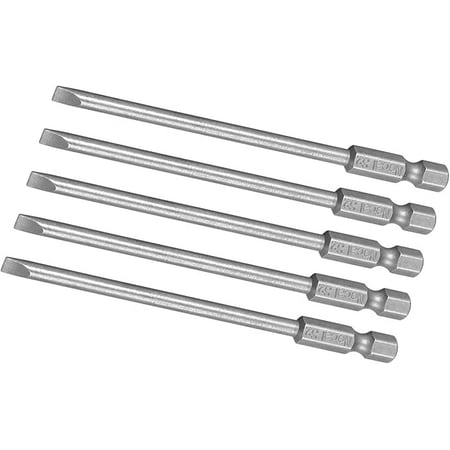 

5pcs Slotted Screwdriver Bit - [4 Inch x H1/4 x SL4] Hex Shank Magnetic Flat Batch Head for Pneumatic or Power Tool Use S2 Steel