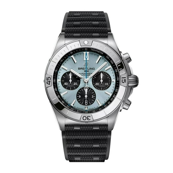 Breitling Chronomat B01 42 Ice Blue Dial Platinum Black Rubber Strap Men's Watch PB0134101C1S2