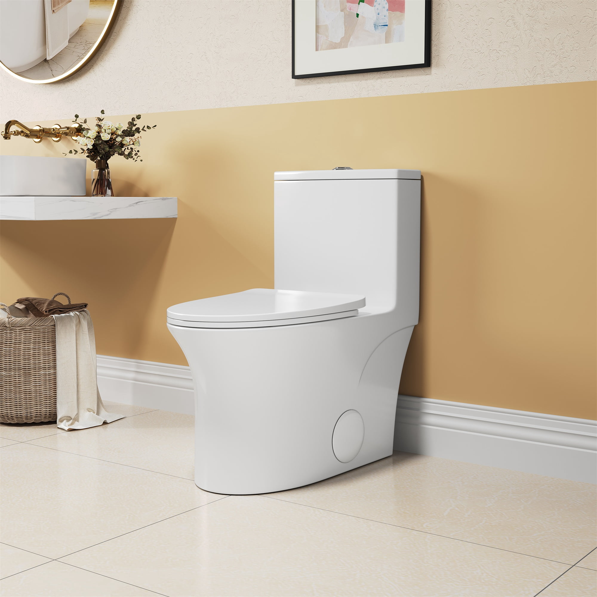 Alvantor Dual-Flush One-Piece Toilet 16.5"Height Ceramic Elongated Floor Mounted 1.1/1.6 GPF Toilet White