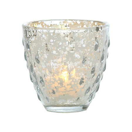 Square Silver Love Glass Candle Vintage Mercury Glass Candle Holder (3.25-Inch, Small Deborah Design, Silver) - For Use with Tea Lights - For Home Decor, Parties, and Wedding Decorations ()