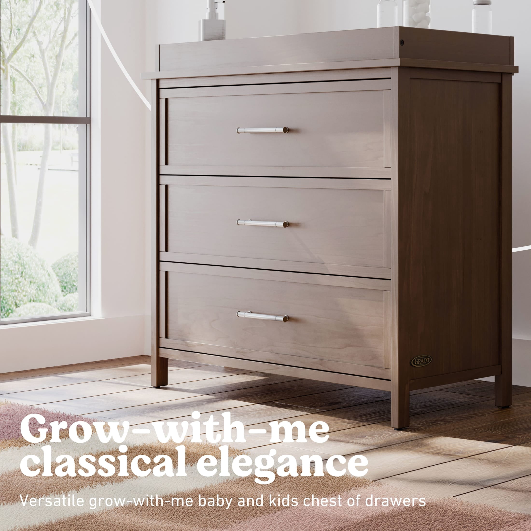 Graco Classic 3 Drawer Dresser with Infant Changing Topper, Hazelnut