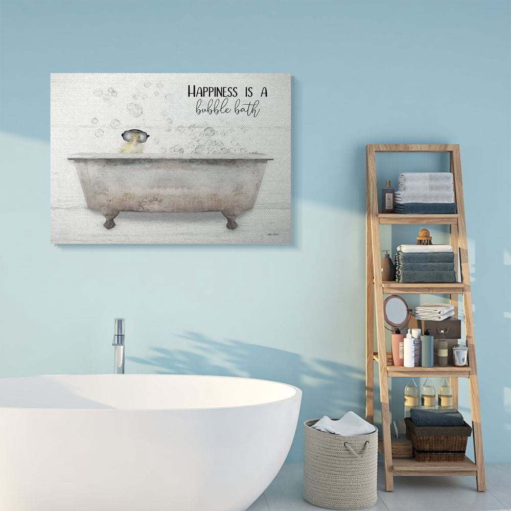 Stupell Industries Happiness is a Bubble Bath Quote Bathroom Tub Chick Canvas Wall Art Design by Lori Deiter