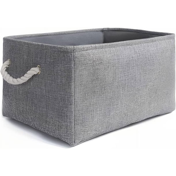 Caja de almacenamiento plegable de lona gruesa con asas de cuerda (lavable, gris, pequeña)
