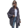 thumbnail image 4 of Suéter informal abrigo de longitud media a prueba de frío suave mujer invierno cuello de felpa capa larga, 4 of 5
