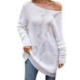 thumbnail image 1 of Gibobby Suéteres mujer, Suéter de Manga Larga algodón a Rayas con Cuello Redondo Suéter para Mujer(Blanco,M), 1 of 3