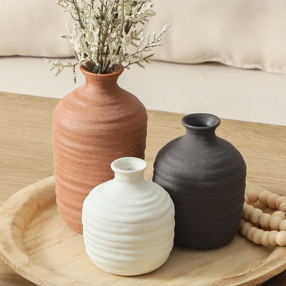 03-short-brown Ceramic 3-Piece Vase Set For Home Decor
