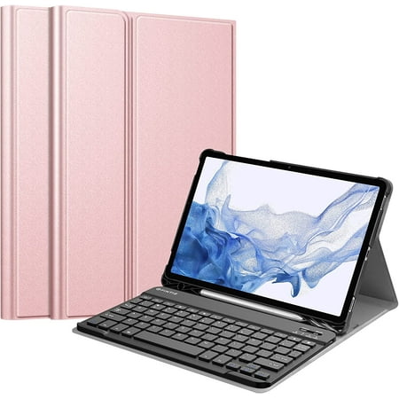 Fintie Keyboard Case for Samsung Galaxy Tab S8/Tab S7 11 inch (Model SM-X700/X706/T870/T875/T878) with S Pen Holder, Slim Lightweight Stand Cover w/Detachable Wireless Bluetooth Keyboard, Rose Gold