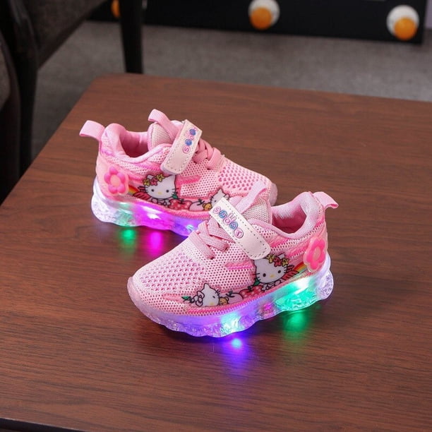 Zapatillas de deporte LED Hello Kitty para niños, zapatos casuales transpirables de dibujos animados para niñas, zapatillas antideslizantes para niños, recién llegados, primavera y otoño