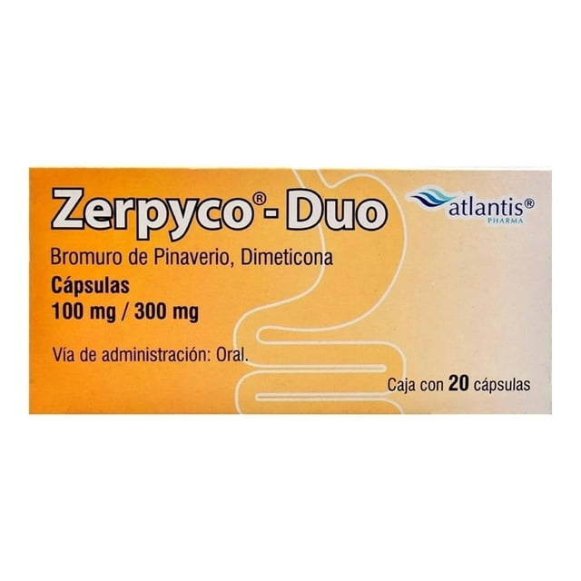Zerpyco Duo Bromuro de Pinaverio 100 mg, Dimeticona 300 mg 20 cápsulas