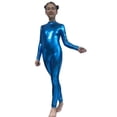 thumbnail image 3 of YunPes Girls Solid Metallic Glossy Leotard Jumpsuit Soft Stretchy Shiny Long Sleeve Onesies Halloween Dress-Up Party Performance Wear, 3 of 7